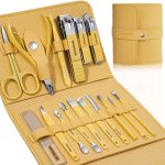 Manicure Set Professional Nail Clippers Pedicure Kit, 16 pcs Stainless Steel Nail Care Tools Grooming Kit with Luxurious Travel Leather Case for Thick Nails Men Women Gift (Violet)